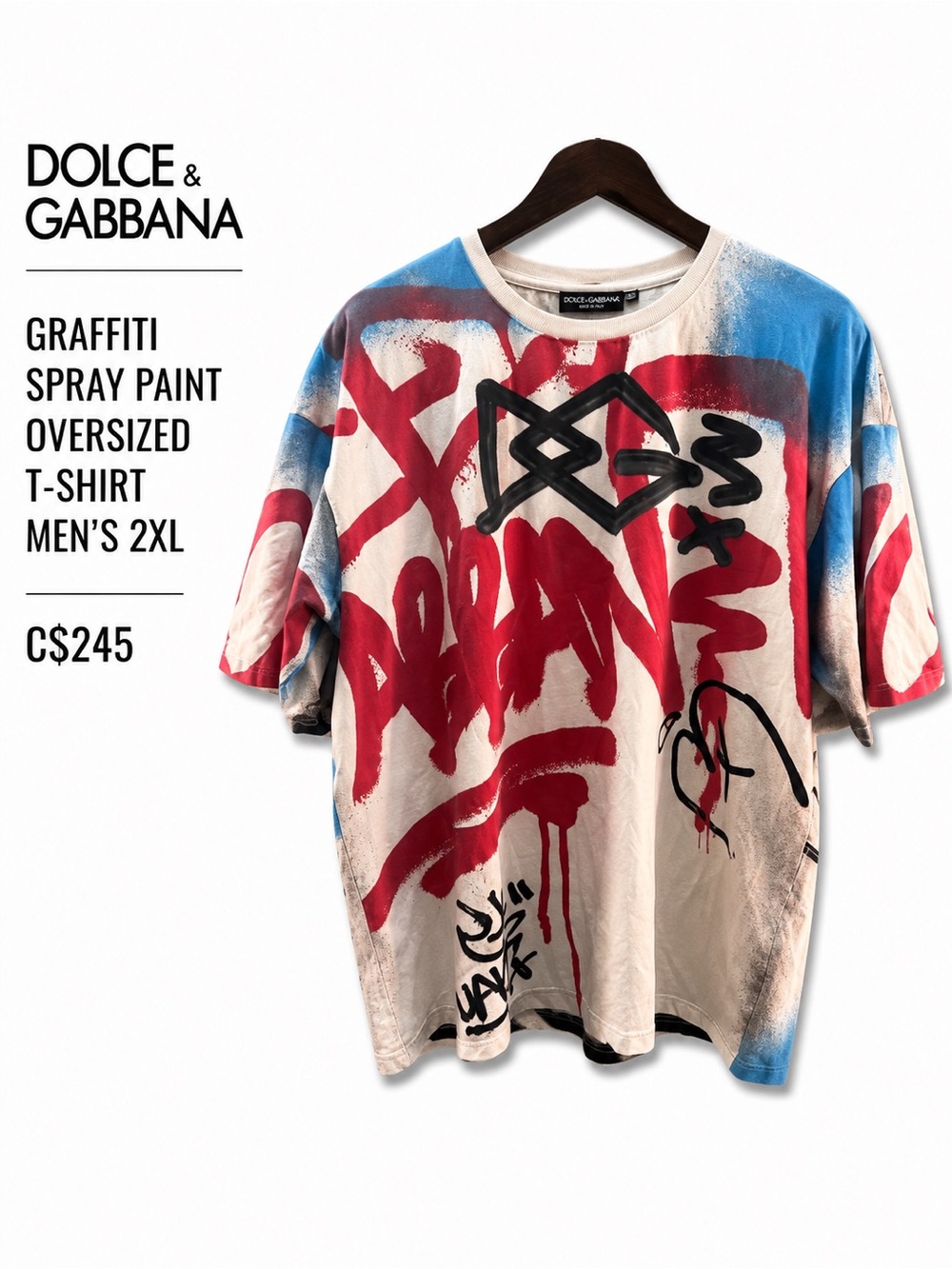 Dolce & Gabbana Graffiti Spray Paint Oversized T-Shirt Men's 2XL